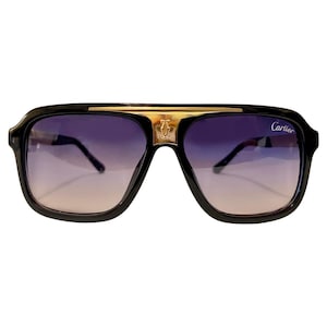 1990s Cartier Vendome Gold Plated Black Resin Sunglasses