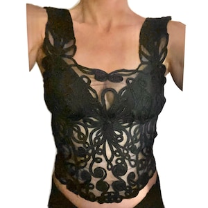 1990s Armani Embroidered Black Cropped Top