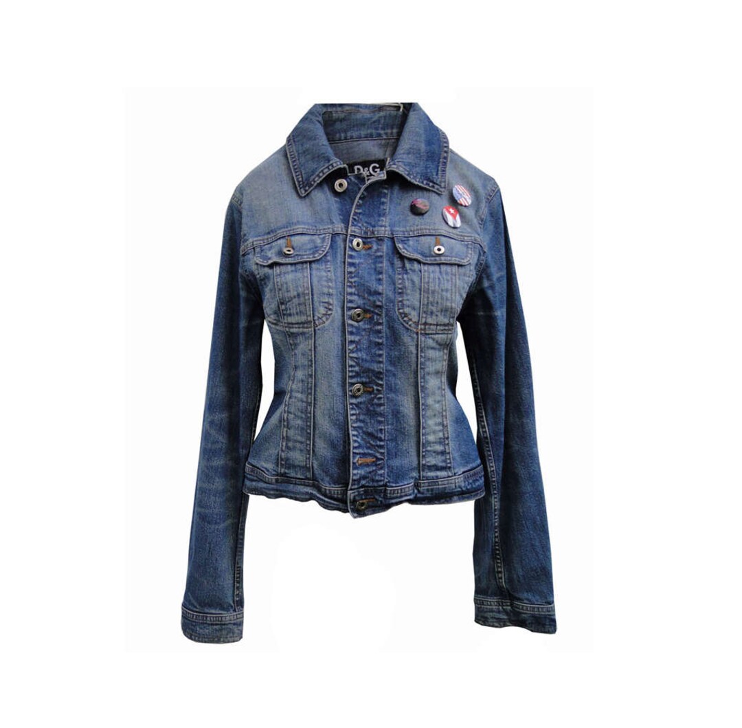 90s D＆G denim jacket pants vintage 1990s DOLCE & GABBANA Denim Jacket With Original Pins - Etsy
