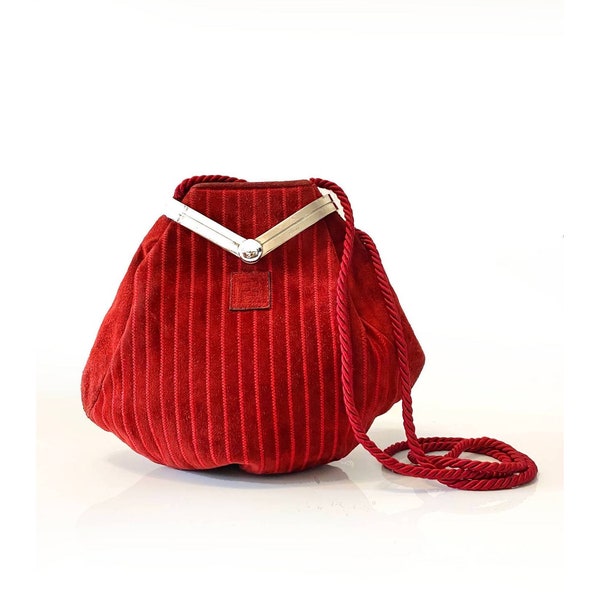 1980s Fendi Red Suede Clutch Crossbody Bag