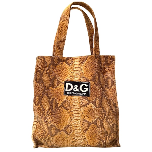 D&G by Dolce Gabbana Brown Leather Snake Print Shopper Tote Bag