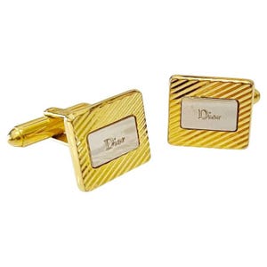 1970s Christian Dior Gold Silver Logo Tone Cufflinks