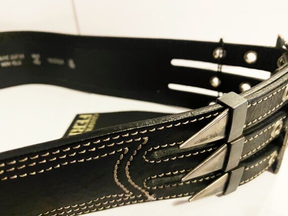 1990s Gianfranco Ferre Black Leather Metal Spike Belt - Etsy display picture 2