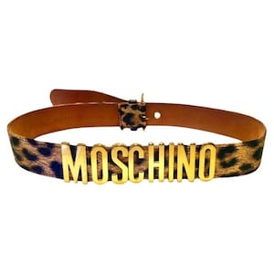 1980s Moschino by Redwall Logo Lettering Animal Print Belt