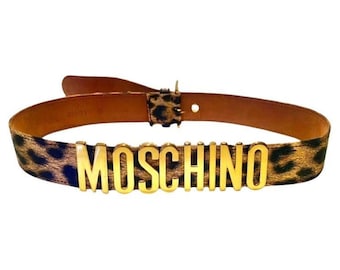 1980s Moschino by Redwall Logo Lettering Animal Print Belt