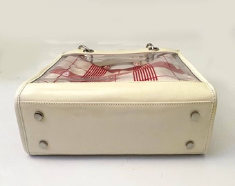 2000s Burberry Clear Plastic Floral Red White Nova Check Shoulder