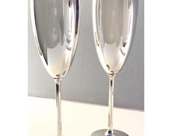 1980s Christian Dior Vintage Stainless Steel Champagne Flutes Set of 2