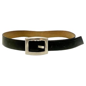 2000s Vintage Prada Black Leather Silver Buckle Belt