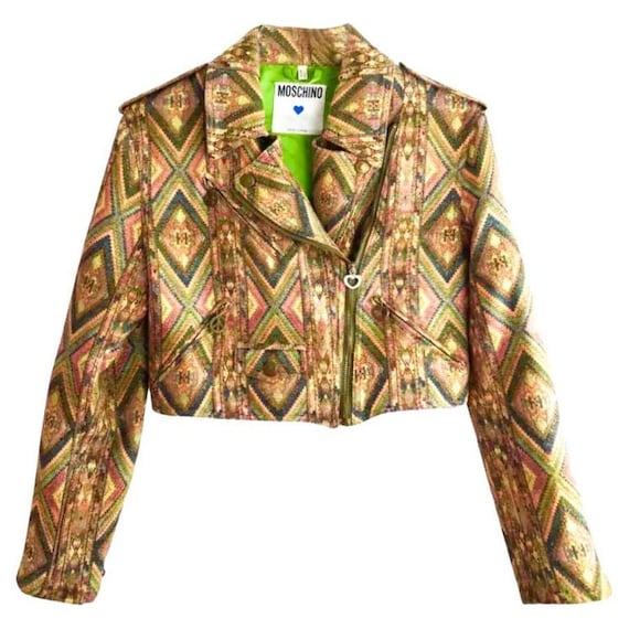 Moschino Jeans, 1990s Moschino Jeans geometric bolero biker jacket