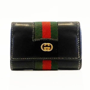 1980s Gucci Web Black Leather Hook Key Holder
