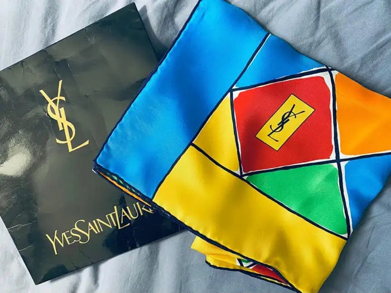 Ysl Geometry Pattern 1980s Yves Saint Laurent Multicolor Geometric Silk Scarf - Etsy