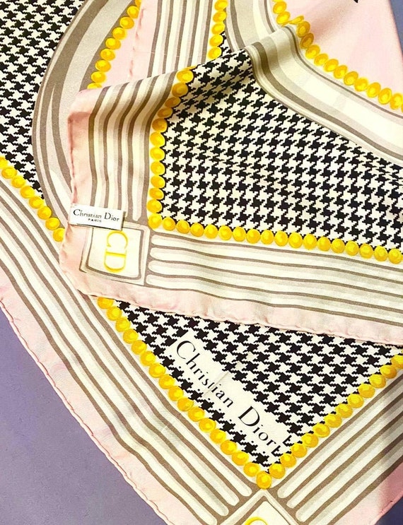 Christian Dior Miss Dior Pink Houndstooth Silk Scarf Etsy
