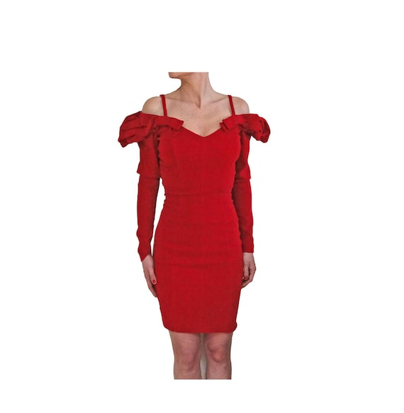 Blumarine red velvet puffy sleeve bodycon dress