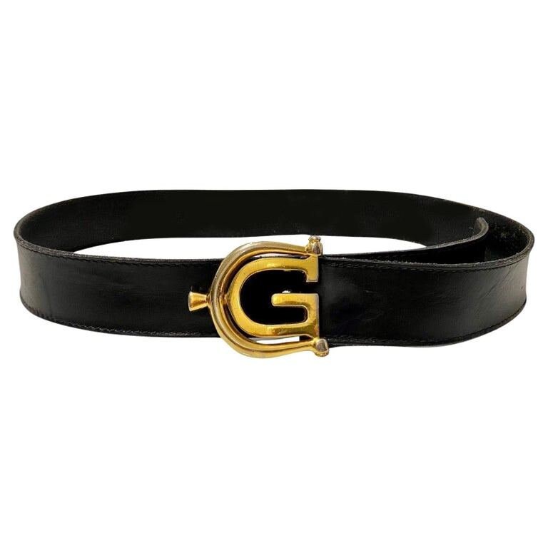 1980s Gucci Gold Metal Buckle Black Leather Belt - Etsy display picture 3