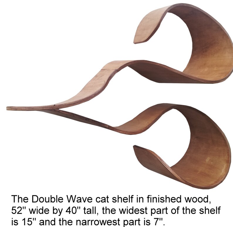 Double Wave cat shelf in wood with walnut finish Etsy