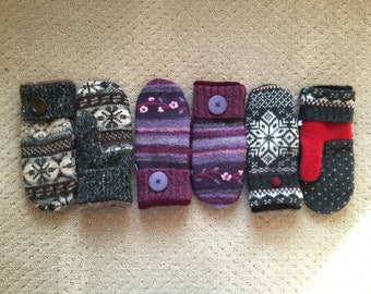 Custom: Wool Sweater Mittens, Cashmere or Fleece Lined