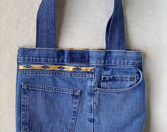 Personalizado Bolso grande blue jean tote bag reciclado de Vintage Blue Jeans Silk Tie Etsy Espana