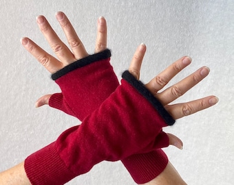 Custom Lambswool Fingerless gloves /Texting gloves with Cashmere Trim