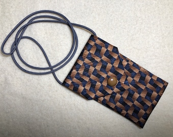 Small Cross Body Bag - Upcycled from 100% Silk Men's Tie - Metallic Gold, Navy, Black