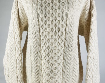 Authentic Irish Fisherman Knit Sweater, Blarney Woollen Mills, Cream, 100% Wool Size M