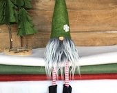 Christmas Gnome Nisse - ( 9 inch) Meadow Green color with Gray White beard, snowflake and legs