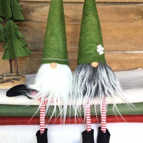 1 x Christmas Gnome Nisse - ( 9 inch) Meadow Green color with Gray/White beard, snowflake or stitching and legs