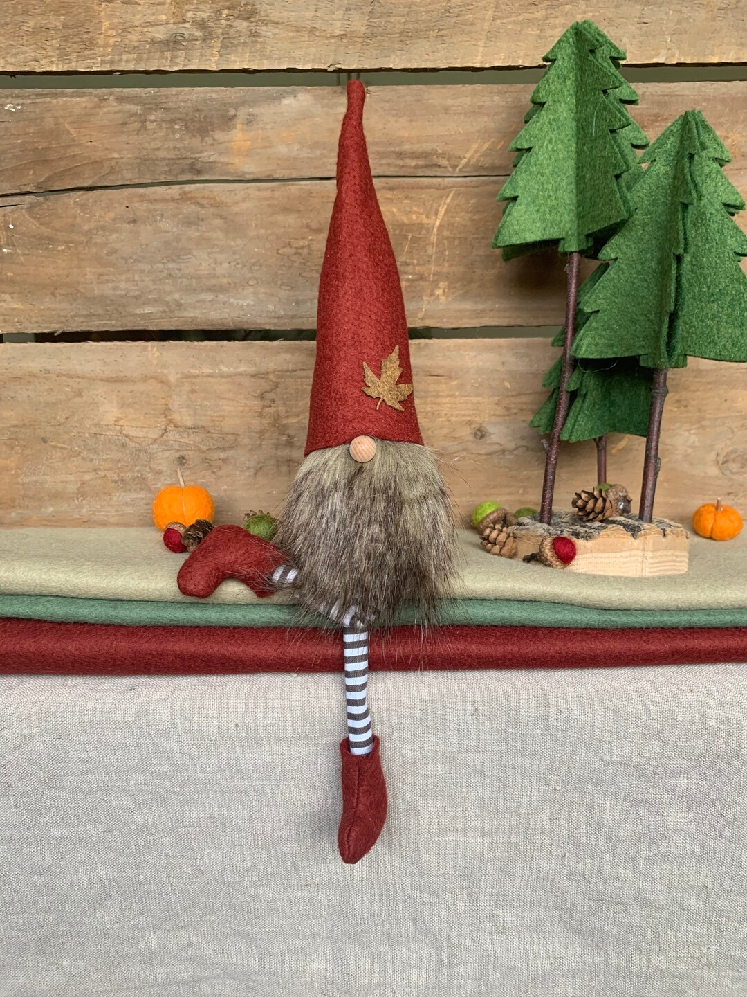 Fall/autumn Gnome Nisse 9 Inch Crimson Red Color With Brown Beard and ...
