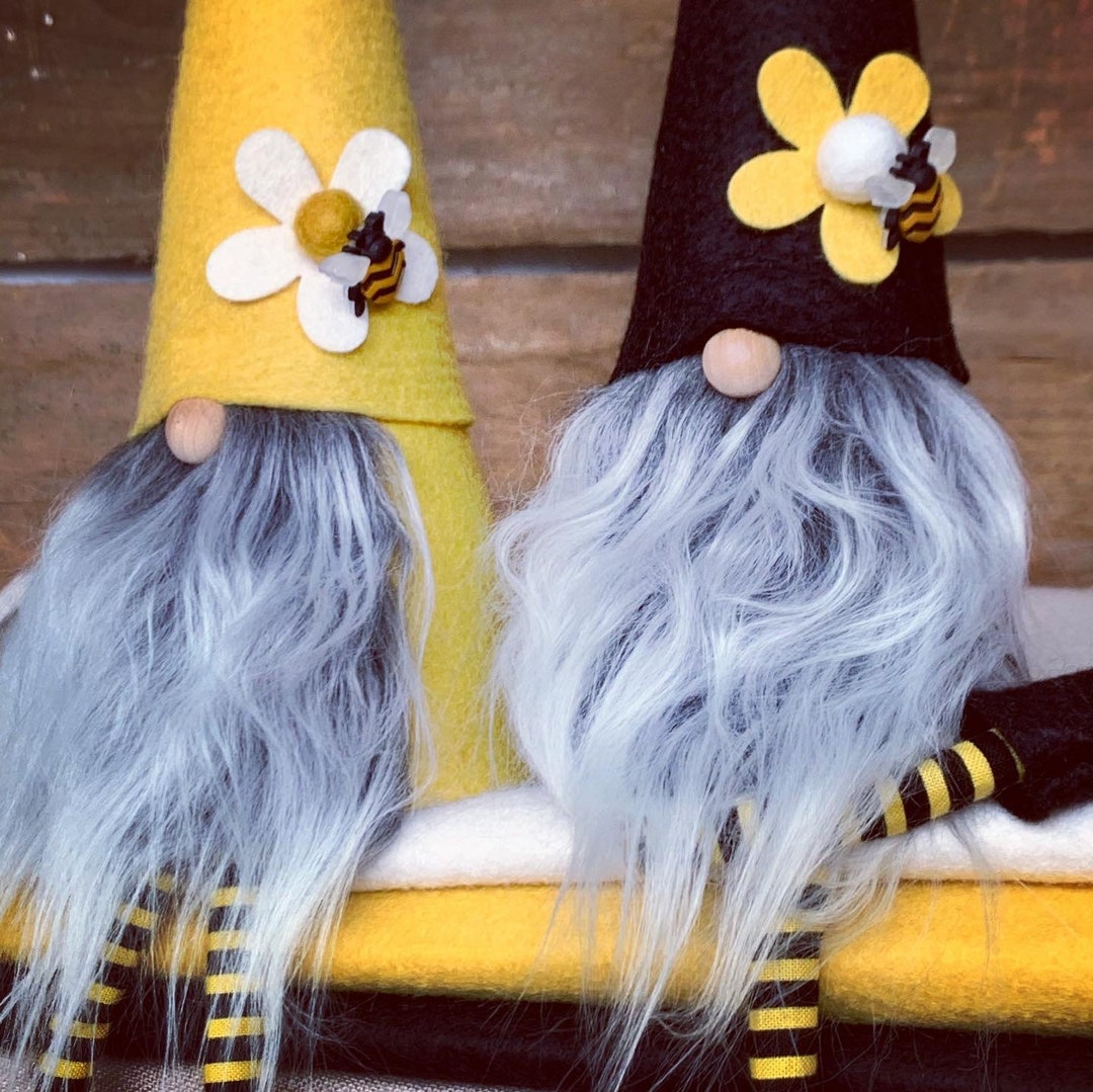 Bee Gnome Nisse 9 Inch Black OR Ochre Yellow Hat With - Etsy