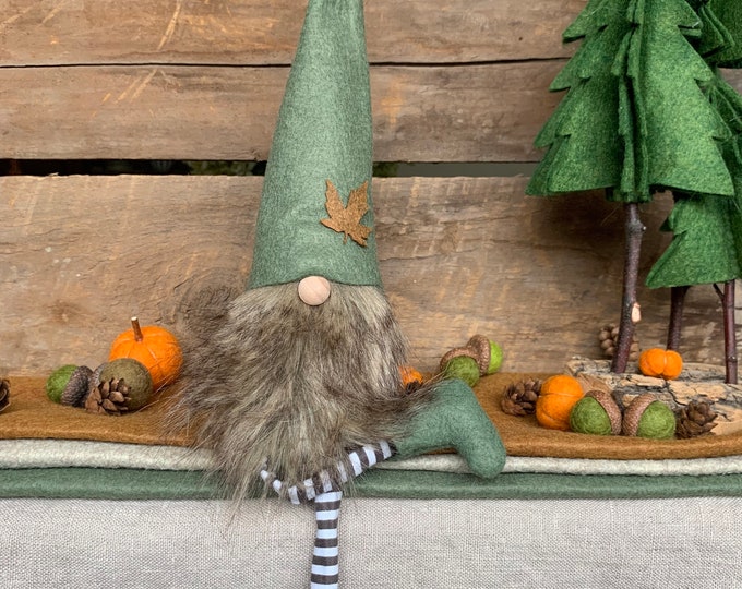 Fall/autumn Gnome Nisse - ( 9 Inch) Olive Green Color With Brown Beard ...