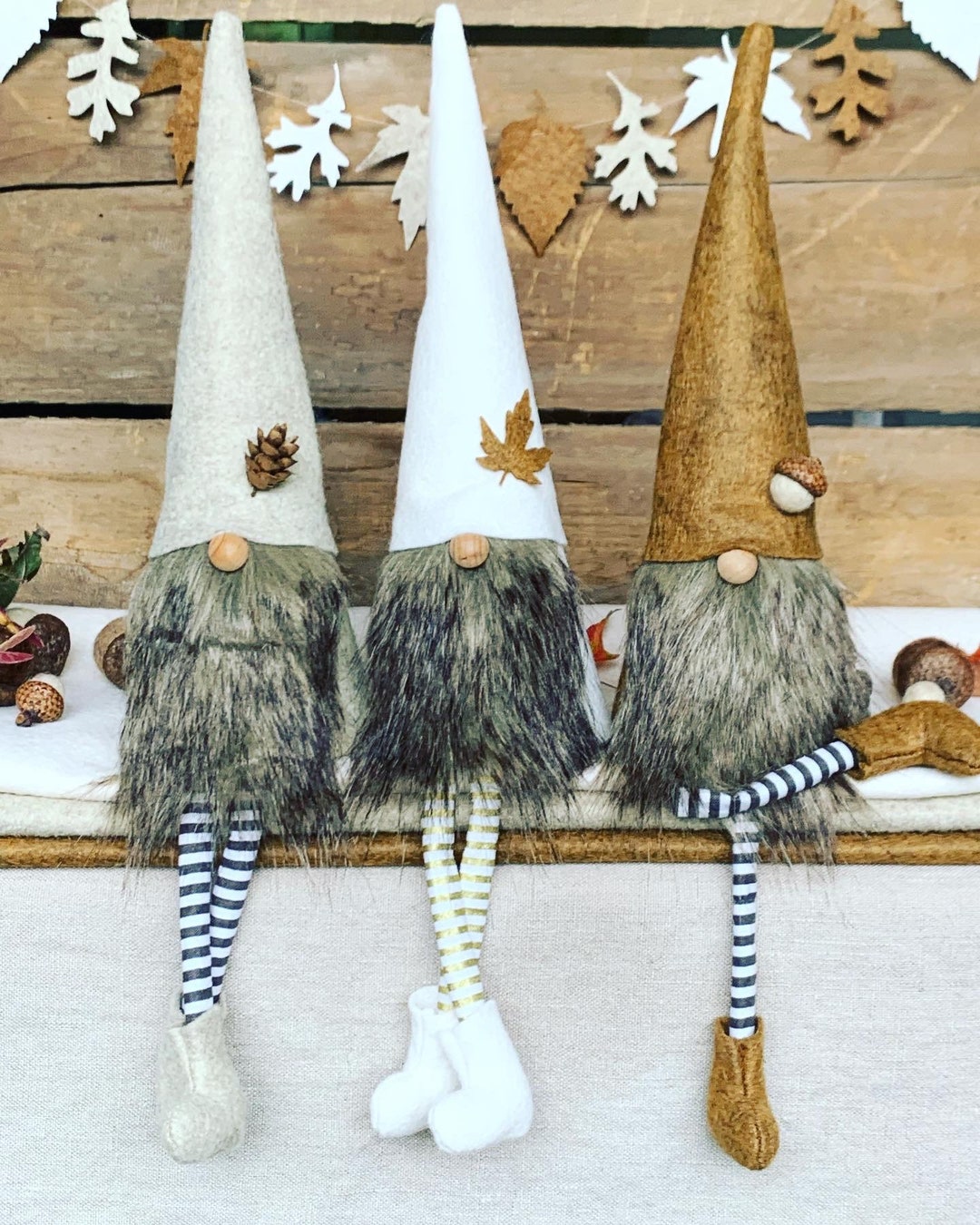 Set of 3 Fall/autumn Gnomes Nisse 9 Inch Acorn Brown, White Truffle and ...
