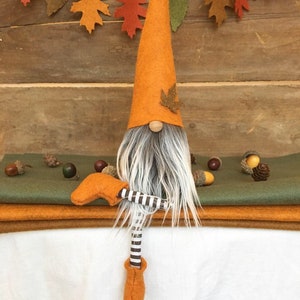 Fall/Autumn Gnome Nisse - ( 9 inch) Pumpkin color with Gray/White beard and legs