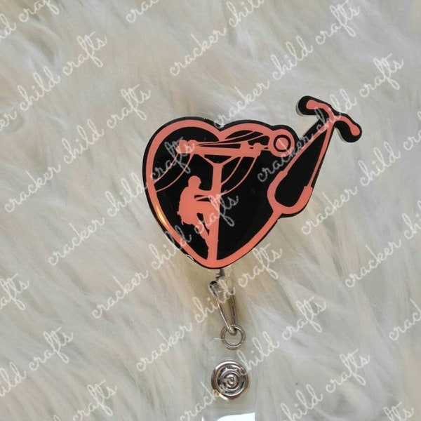 Lineman stethoscope heart style #3 badge reel-lineman-lineman's wife-lineman's girlfriend-linewife gifts-nurse gifts-ID holder-cna-lpn