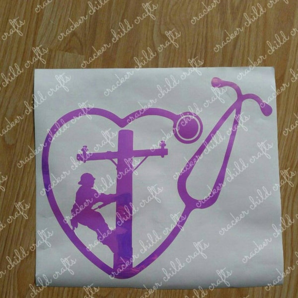 Stethoscope lineman heart decal-lineman-power lineman-lineman's wife-linewife-linewife gifts-lineman's girlfriend-I love my lineman