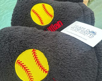 Personalized Softball Blanket, Embroidered Fleece Team Gift