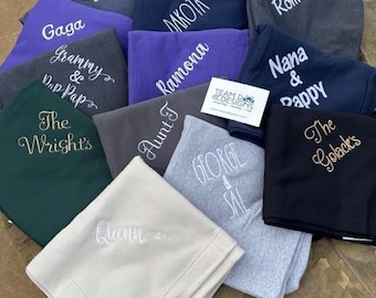 Personalized Embroidered Sweatshirt Blanket/ Custom Sweatshirt Blanket / Custom Stadium Blanket/Great Office Gift/Custom Name Blanket