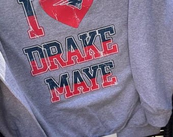 I love Drake Maye 10 Crew or Tee/ Drake Maye Football Tee or Crew/ Drake Maye Pats Love Tee or Crew/Sizes XS-3XL/Fast Ship