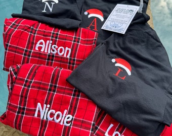 CHRISTMAS UNISEX Family Monogrammed Flannel Cotton Plaid Pajama Pant/Christmas Morning Pj Sets/XS thru 4XL Shipping Quick