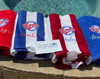 Custom College Embroidered Beach Towel, Personalized Grad Gift