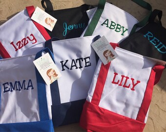 Personalized Canvas Tote Bag, Embroidered Large Zip Tote