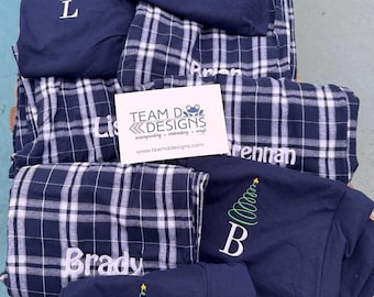 CHRISTMAS UNISEX Family Monogrammed Flannel Cotton Plaid Pajama Pant/Christmas Morning Pj Sets/XS thru 4XL Shipping Quick