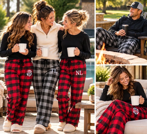 Buffalo Plaid PJ Pants/ Monogrammed Unisex Flannel Cotton/ Buffalo Plaid Pj Pants In Many Colors and Sizes/ Adult XSmall-4XL
