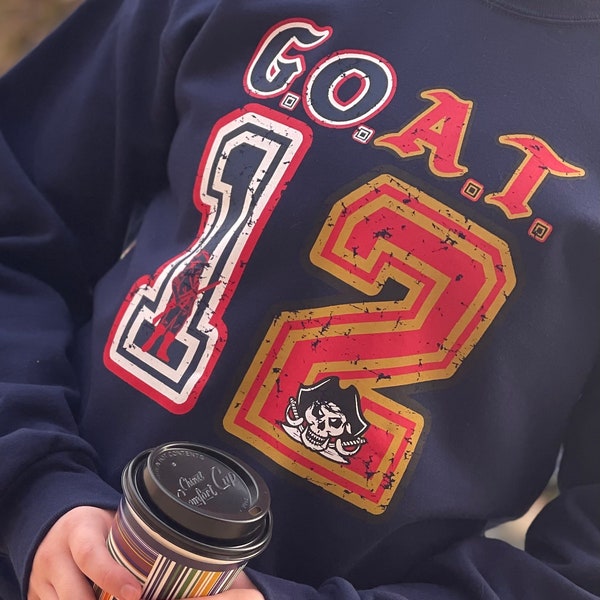 Tom Brady GOAT Crewneck Sweatshirt, Tampa Bay & New England