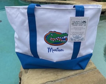 Personalized Canvas Tote Bag/Embroidered Large Zip Tote/College Gift Zip bag/Custom College Canvas Bag