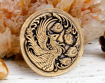 Colgante de pavo real de bronce macizo hecho a mano, colgante de sello de cera de bronce, dije de bronce antiguo, dije de pavo real con luna de bronce, 29 mm, rB112