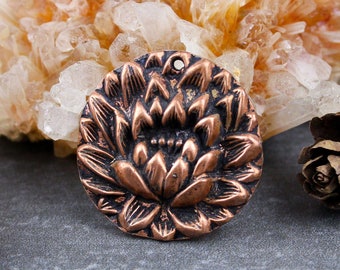 Handcrafted Solid Copper Lotus Pendant, Copper Water Lily Pendant, Ohm Spiritual Pendant, Mala Pendant, Lotus Focal, 25mm, rC100