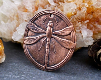 Handcrafted Large Solid Copper Dragonfly Pendant Focal, Dragonfly Focal, Large Copper Pendant, Pure Copper Dragonfly, 30mm, rC95
