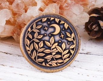 Button - Handcrafted Solid Bronze Botanical Crescent Moon Bracelet Button, Antique Bronze Decorative Shank Button, 23mm, rB227
