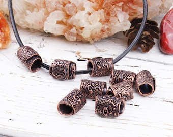 2 pcs Handcrafted Solid Copper Tube Beads with Paisley Design, Handcrafted Copper Rolled Beads, Copper Spacer Beads, 11x12mm, rC427
