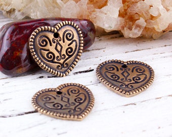 2 pcs Solid Bronze Heart Charms, Bronze Heart Pendants, Valentines Jewelry, Antique Bronze Charms, 18mm, B151