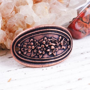 20% off Minor Flaw Handcrafted Solid Copper Flower Curved Bracelet Connector, Antique Copper Floral Connector, Bracelet Focal, 16x28mm, C244